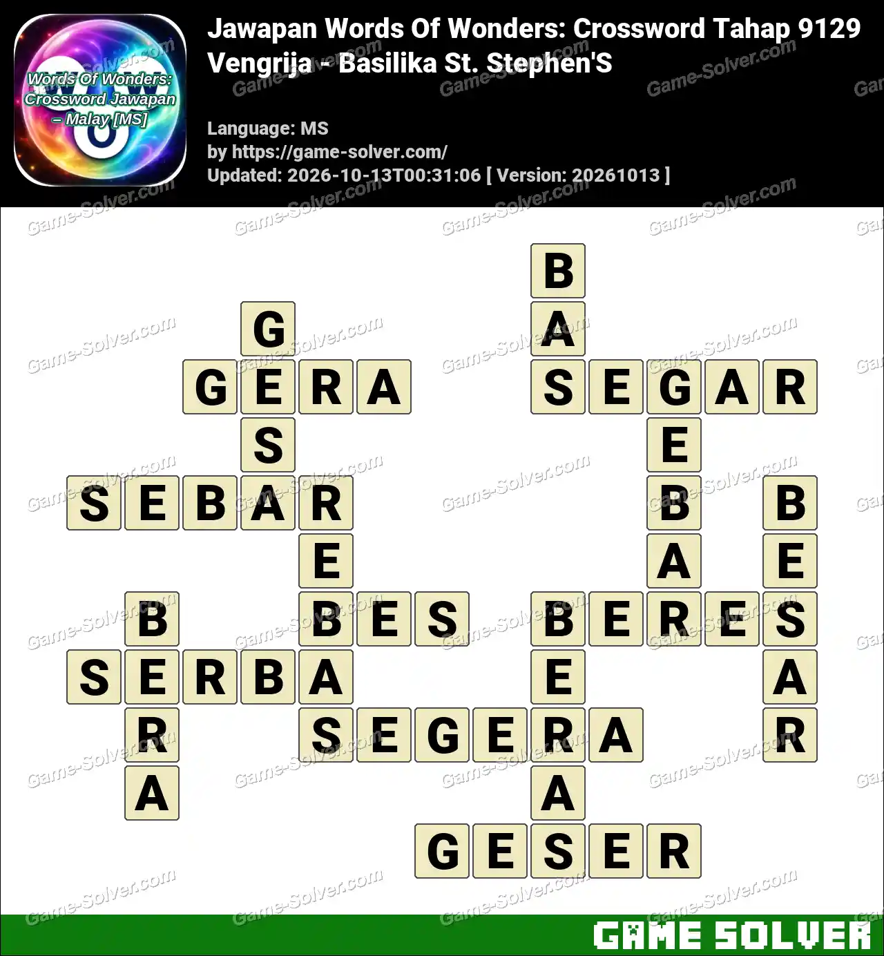Jawapan Words Of Wonders: Crossword Tahap 9129 – Vengrija – Basilika St. Stephen’S
